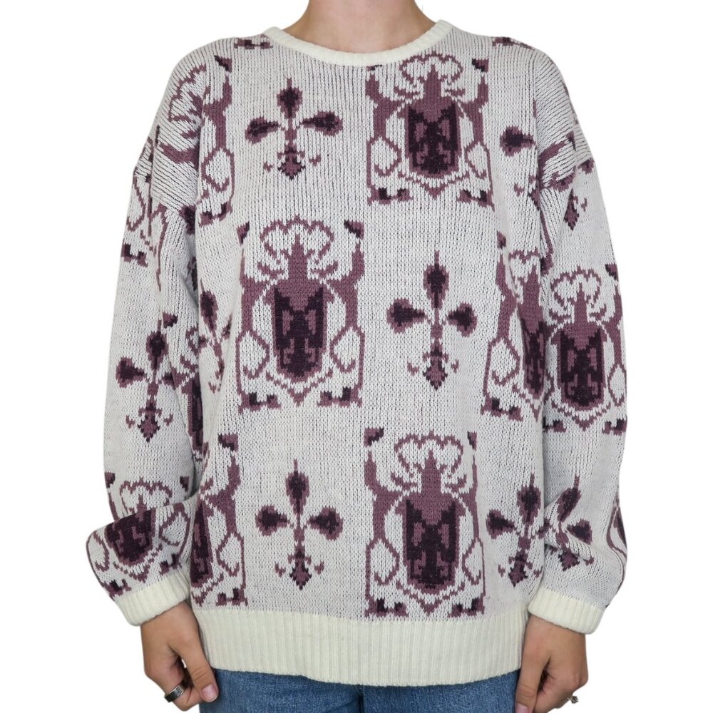 Vintage 80s Geometric Abstract Purple Sweater - image 1